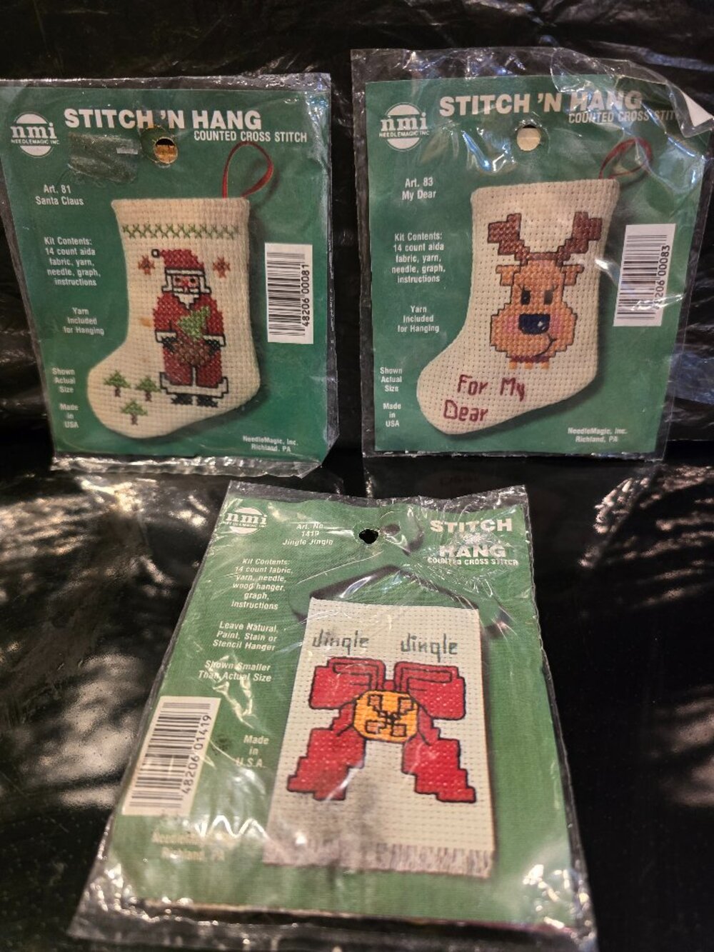 Christmas Cross Stitch Lot of 3 Stitch 'N Hang Mini Kits USA NEW